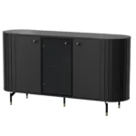 Komoda trzydrzwiowa VORIS C 150 cm przeszklona zaokrąglone boki czarny